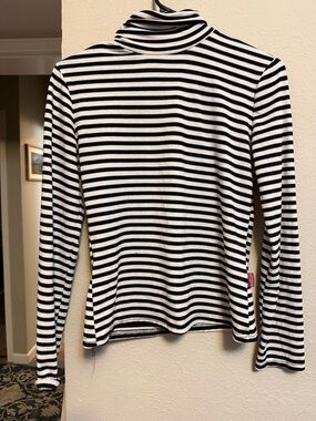 Black and White Striped Turtleneck Long Sleeve Top